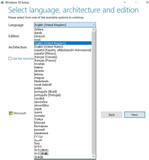 Select Windows 10 Repair CD language